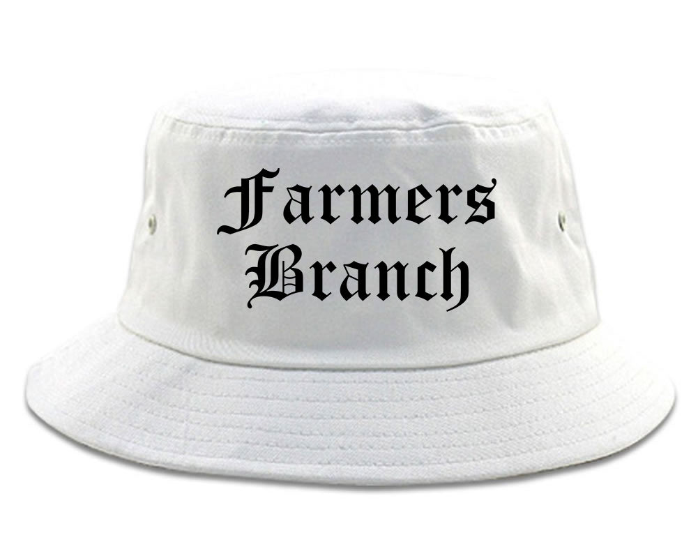 Farmers Branch Texas TX Old English Mens Bucket Hat White