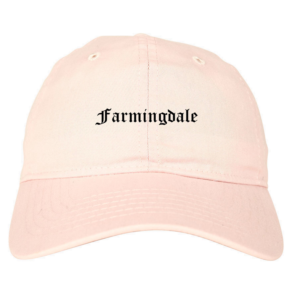 Farmingdale New York NY Old English Mens Dad Hat Baseball Cap Pink