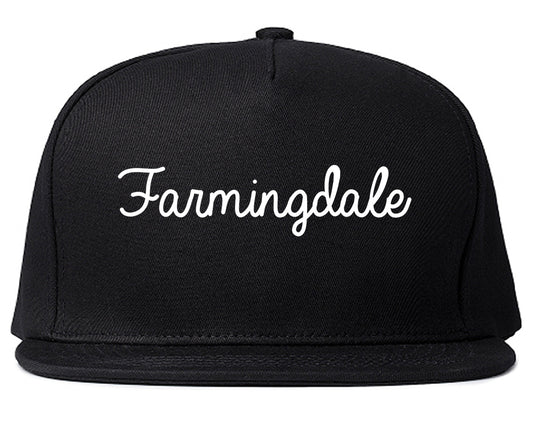 Farmingdale New York NY Script Mens Snapback Hat Black
