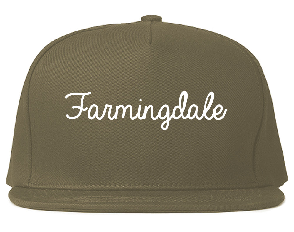 Farmingdale New York NY Script Mens Snapback Hat Grey