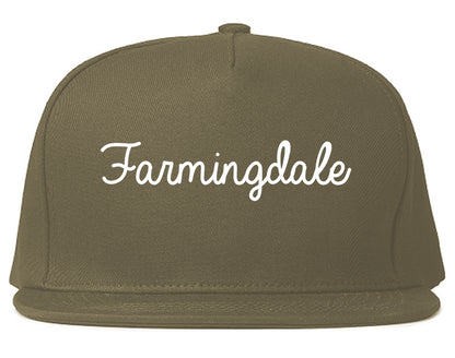 Farmingdale New York NY Script Mens Snapback Hat Grey