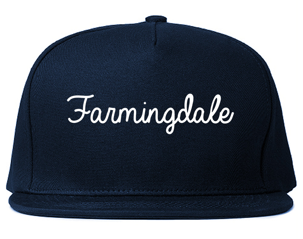 Farmingdale New York NY Script Mens Snapback Hat Navy Blue