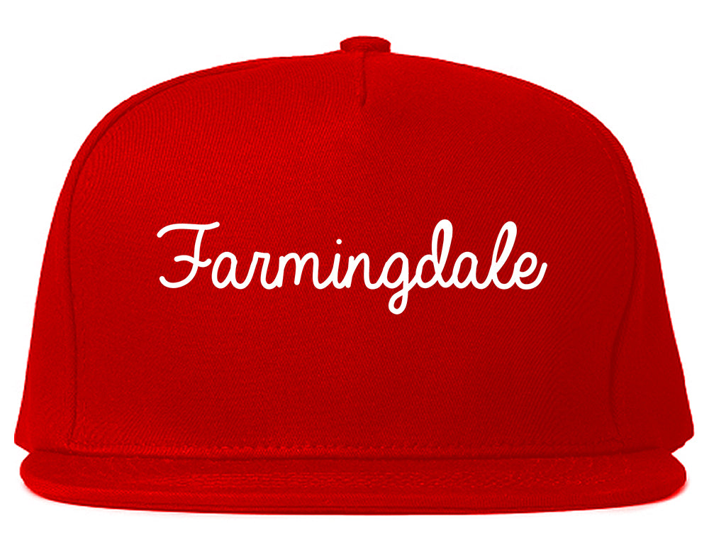 Farmingdale New York NY Script Mens Snapback Hat Red