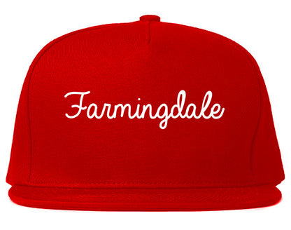 Farmingdale New York NY Script Mens Snapback Hat Red