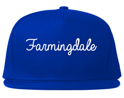 Farmingdale New York NY Script Mens Snapback Hat Royal Blue