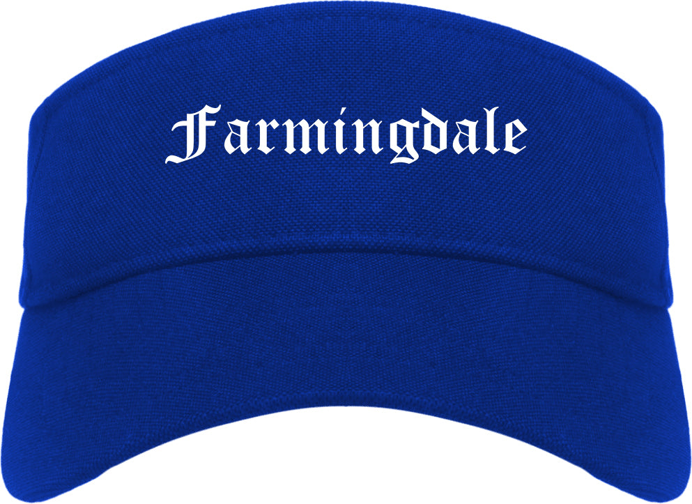 Farmingdale New York NY Old English Mens Visor Cap Hat Royal Blue