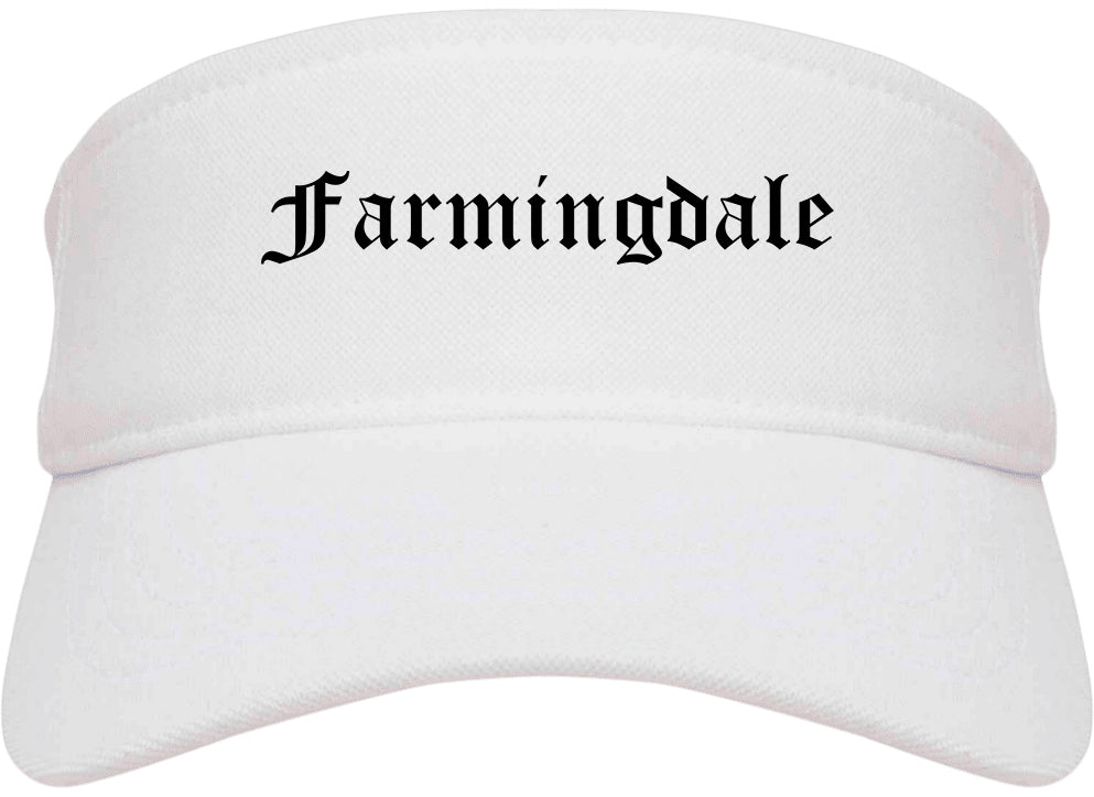 Farmingdale New York NY Old English Mens Visor Cap Hat White
