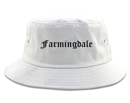 Farmingdale New York NY Old English Mens Bucket Hat White
