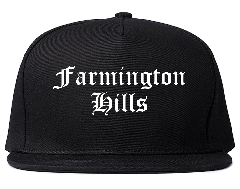 Farmington Hills Michigan MI Old English Mens Snapback Hat Black