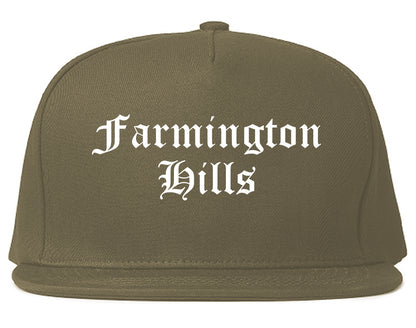 Farmington Hills Michigan MI Old English Mens Snapback Hat Grey