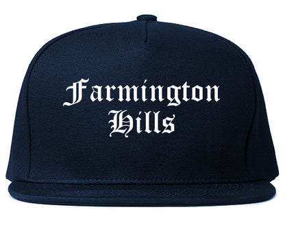 Farmington Hills Michigan MI Old English Mens Snapback Hat Navy Blue
