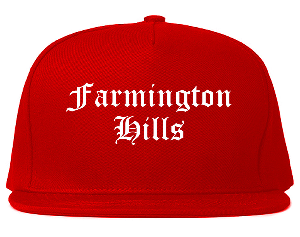 Farmington Hills Michigan MI Old English Mens Snapback Hat Red