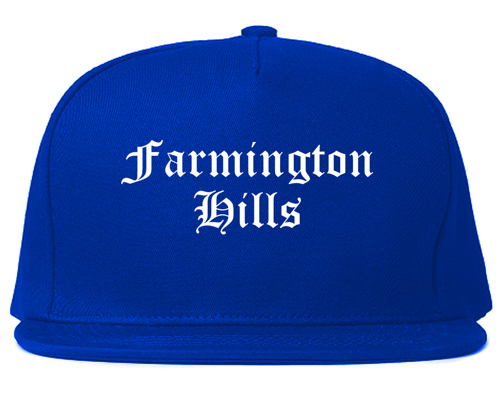 Farmington Hills Michigan MI Old English Mens Snapback Hat Royal Blue