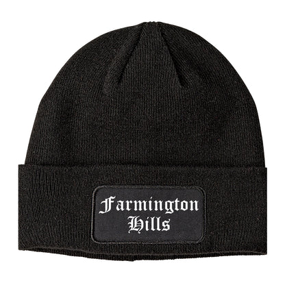 Farmington Hills Michigan MI Old English Mens Knit Beanie Hat Cap Black