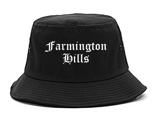 Farmington Hills Michigan MI Old English Mens Bucket Hat Black