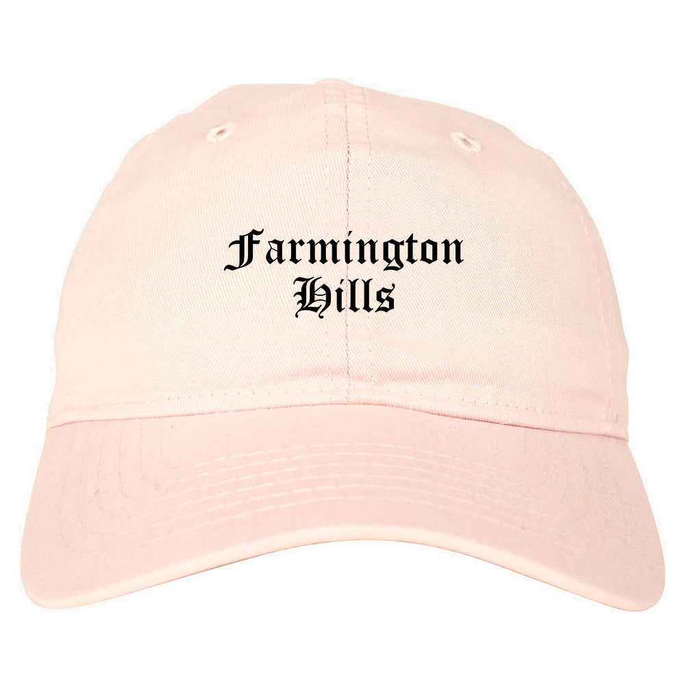 Farmington Hills Michigan MI Old English Mens Dad Hat Baseball Cap Pink