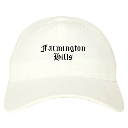 Farmington Hills Michigan MI Old English Mens Dad Hat Baseball Cap White