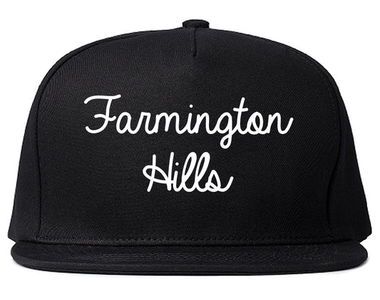 Farmington Hills Michigan MI Script Mens Snapback Hat Black