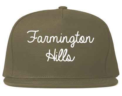Farmington Hills Michigan MI Script Mens Snapback Hat Grey