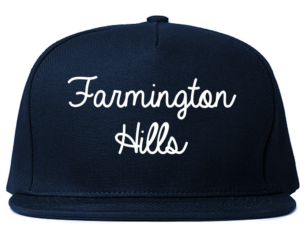 Farmington Hills Michigan MI Script Mens Snapback Hat Navy Blue
