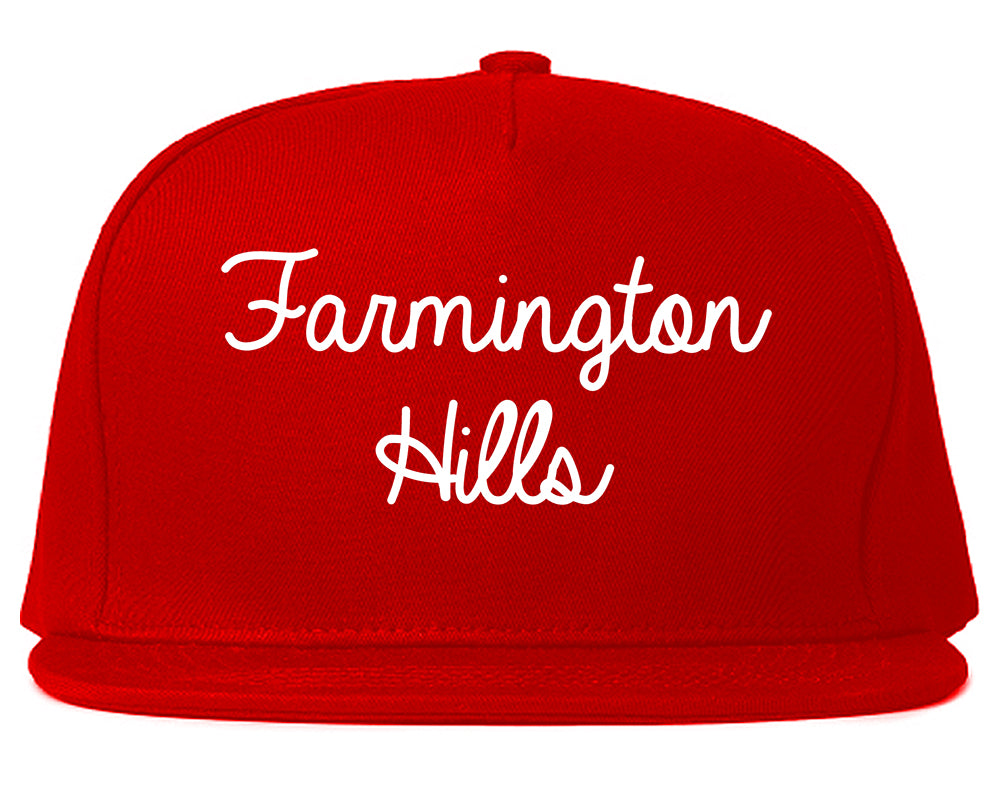 Farmington Hills Michigan MI Script Mens Snapback Hat Red