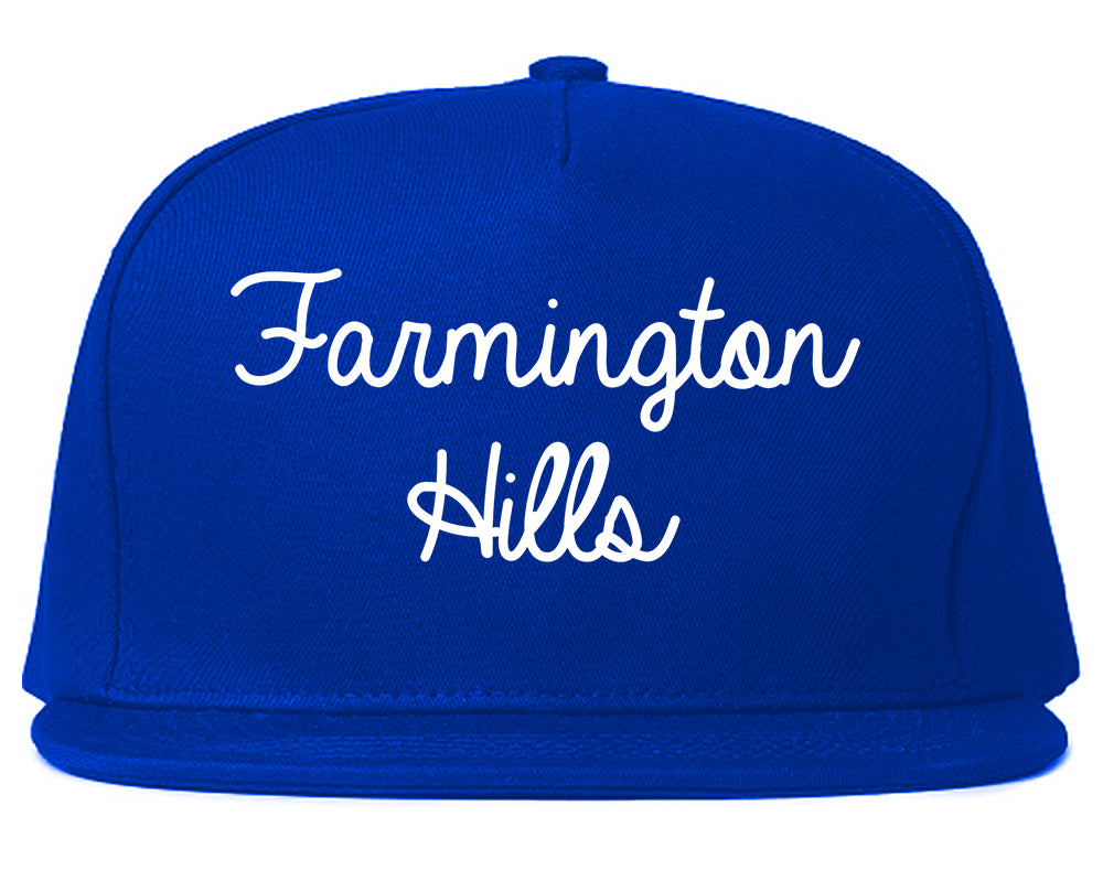 Farmington Hills Michigan MI Script Mens Snapback Hat Royal Blue