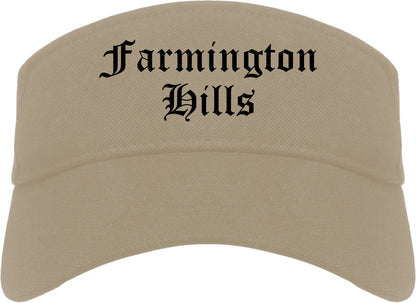 Farmington Hills Michigan MI Old English Mens Visor Cap Hat Khaki