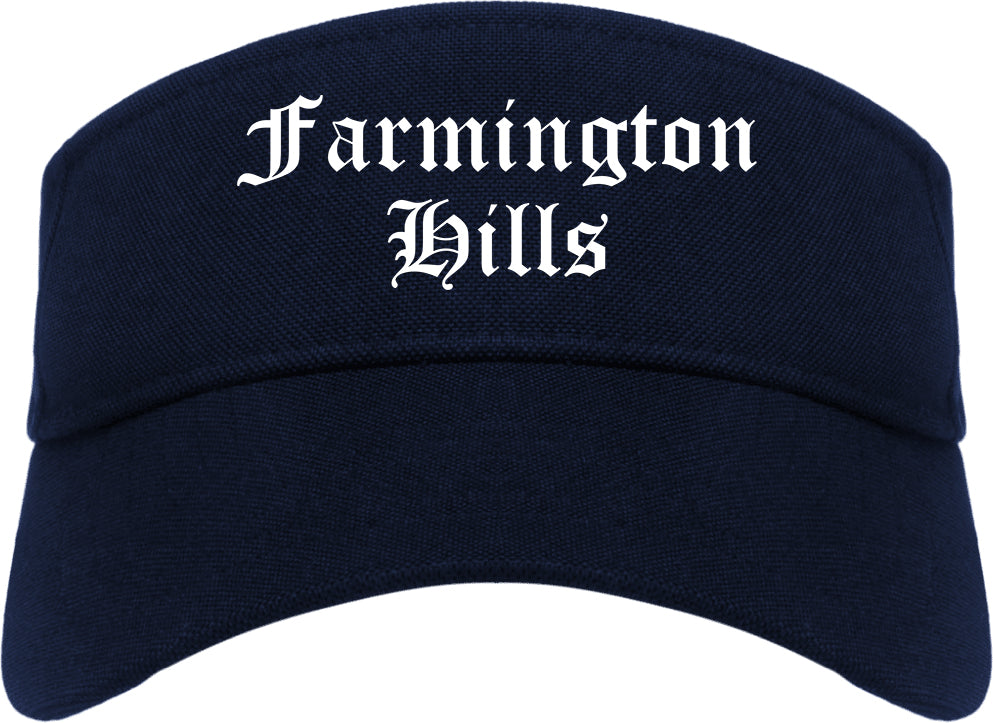 Farmington Hills Michigan MI Old English Mens Visor Cap Hat Navy Blue