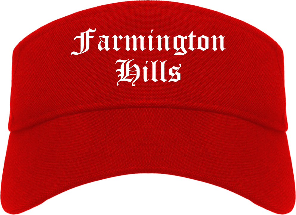 Farmington Hills Michigan MI Old English Mens Visor Cap Hat Red