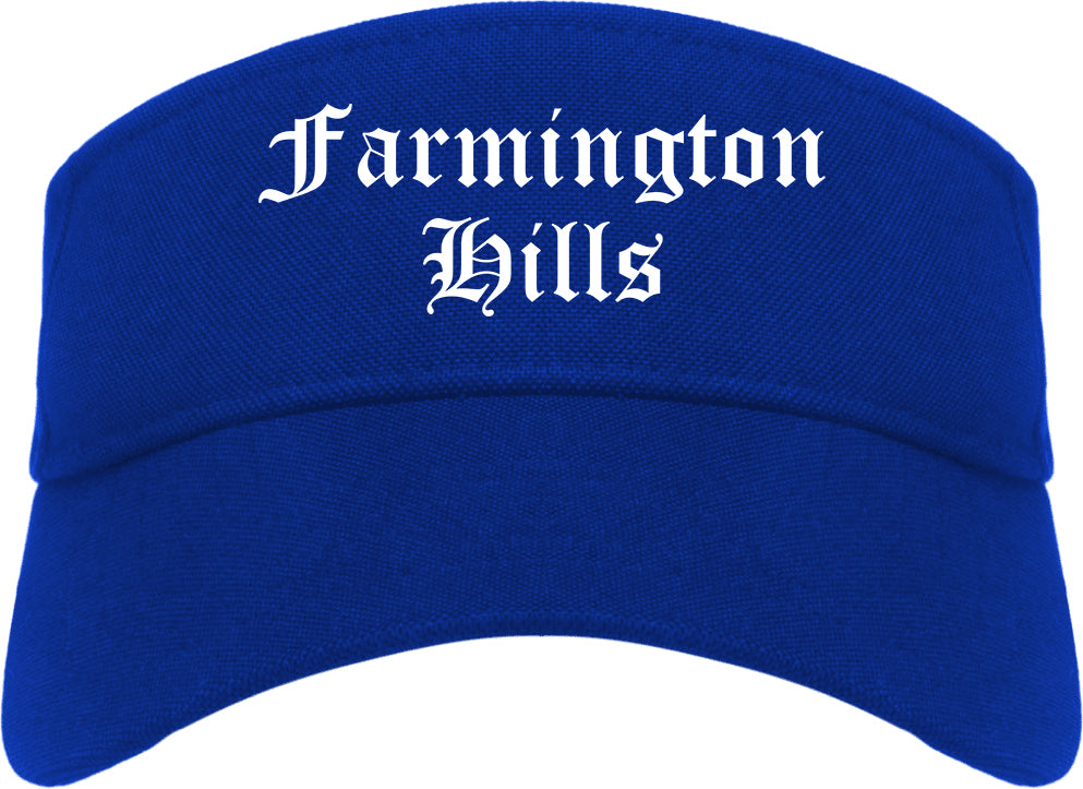 Farmington Hills Michigan MI Old English Mens Visor Cap Hat Royal Blue
