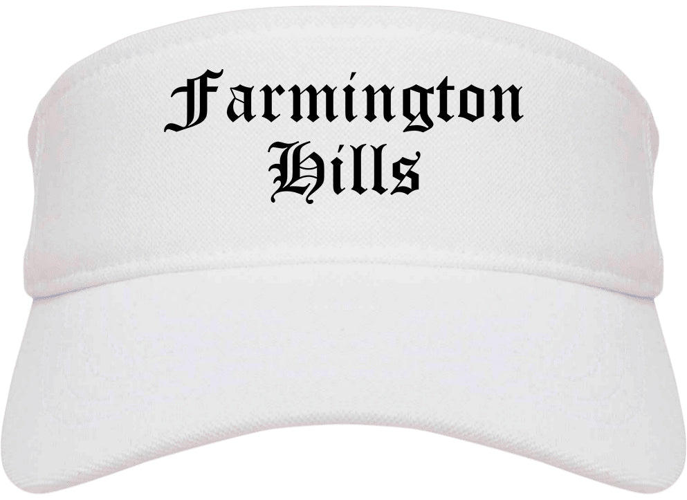 Farmington Hills Michigan MI Old English Mens Visor Cap Hat White