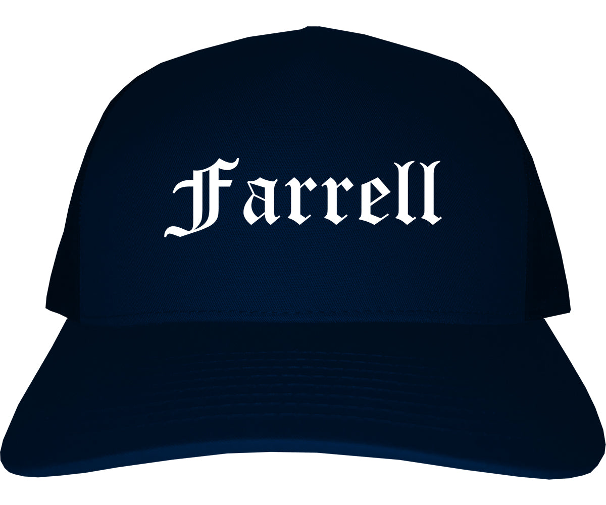 Farrell Pennsylvania PA Old English Mens Trucker Hat Cap Navy Blue