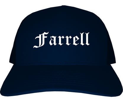 Farrell Pennsylvania PA Old English Mens Trucker Hat Cap Navy Blue