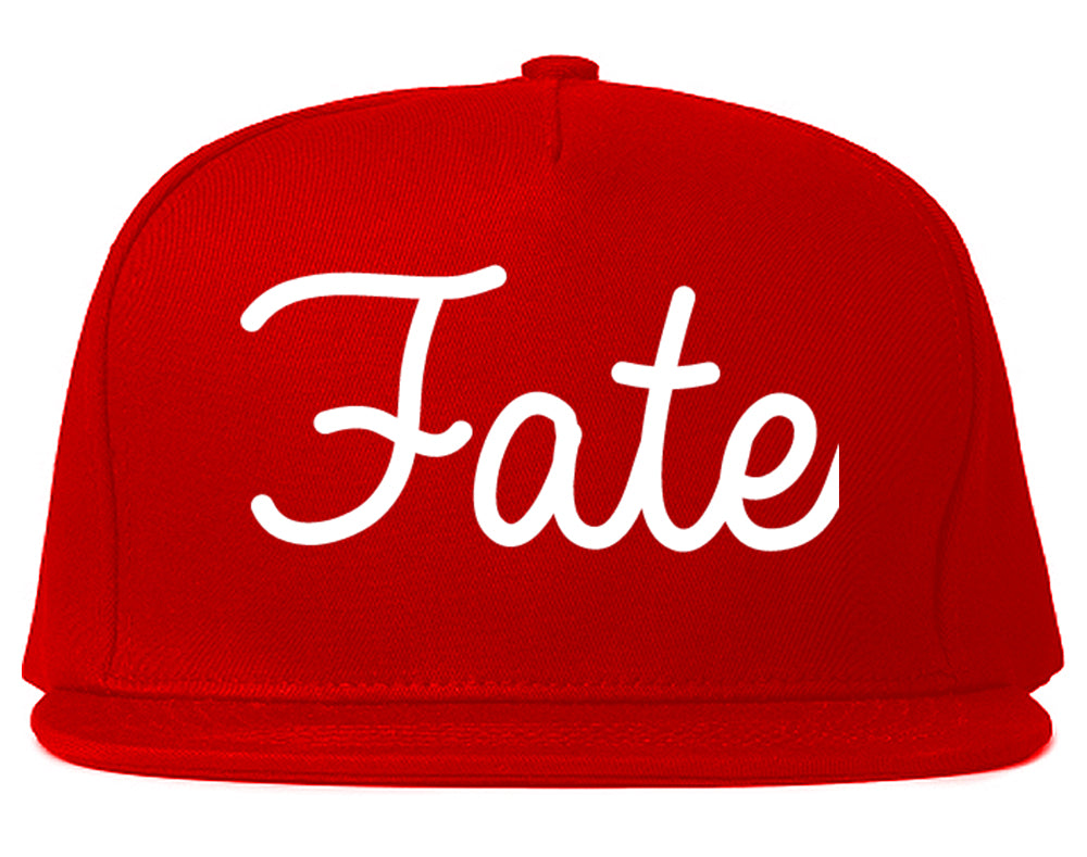 Fate Texas TX Script Mens Snapback Hat Red