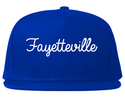 Fayetteville Arkansas AR Script Mens Snapback Hat Royal Blue