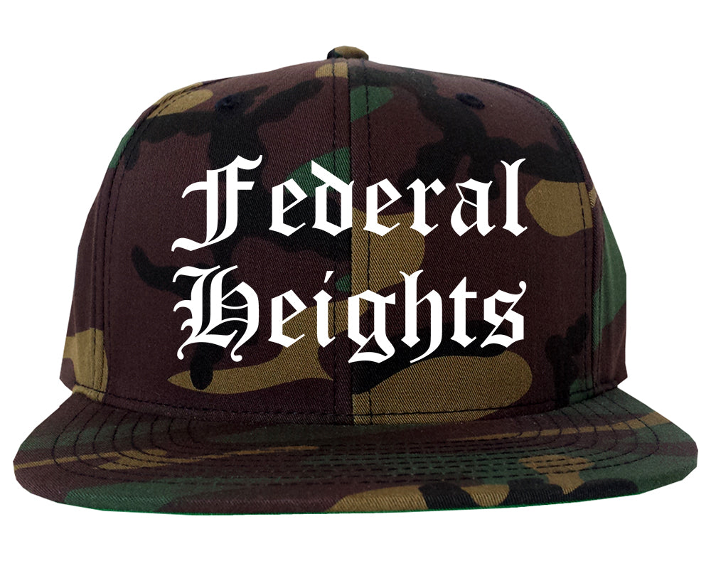Federal Heights Colorado CO Old English Mens Snapback Hat Army Camo