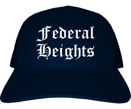 Federal Heights Colorado CO Old English Mens Trucker Hat Cap Navy Blue