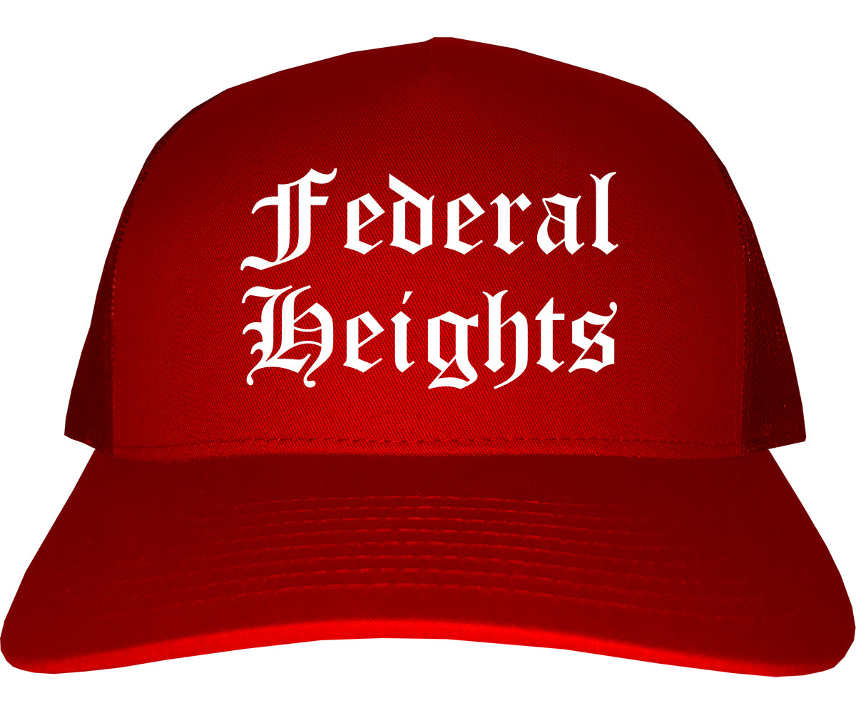 Federal Heights Colorado CO Old English Mens Trucker Hat Cap Red