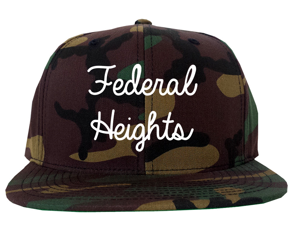 Federal Heights Colorado CO Script Mens Snapback Hat Army Camo