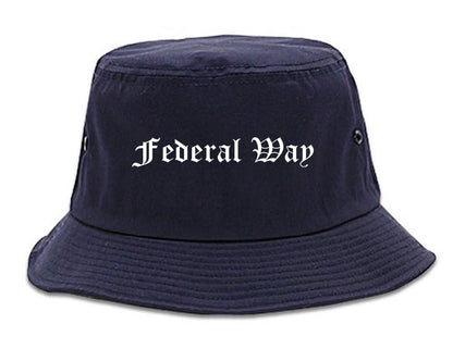 Federal Way Washington WA Old English Mens Bucket Hat Navy Blue