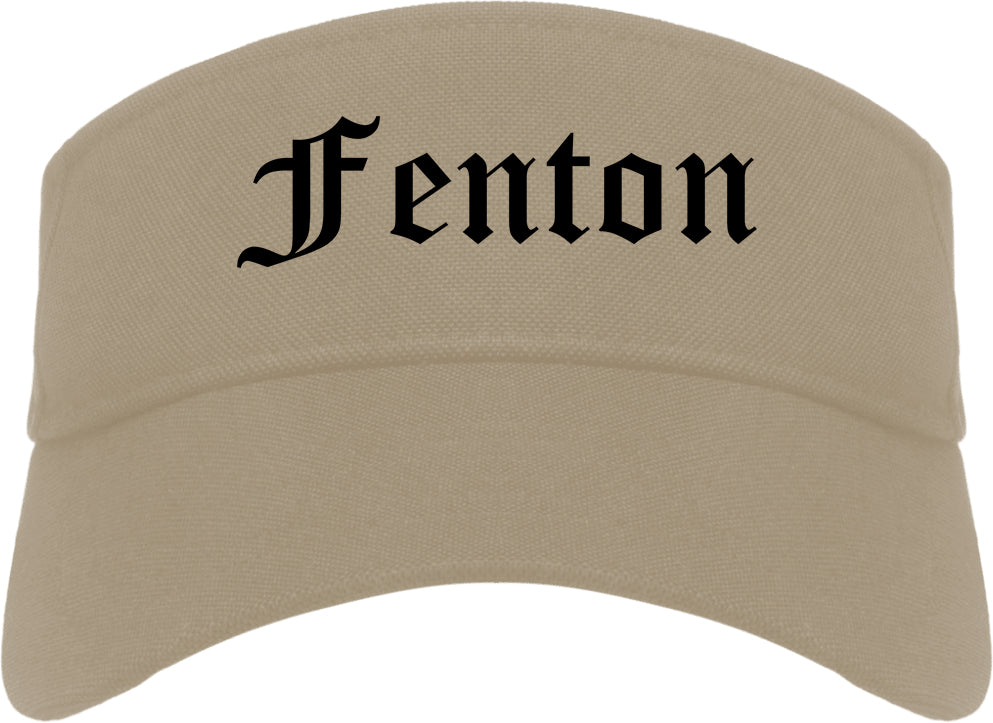 Fenton Michigan MI Old English Mens Visor Cap Hat Khaki