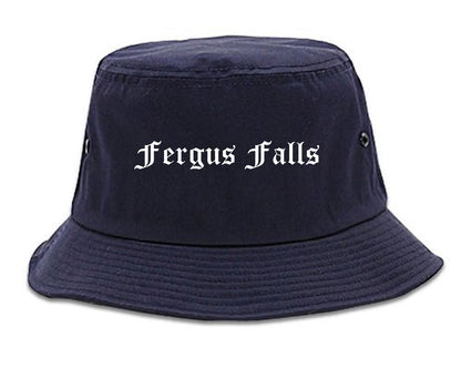 Fergus Falls Minnesota MN Old English Mens Bucket Hat Navy Blue