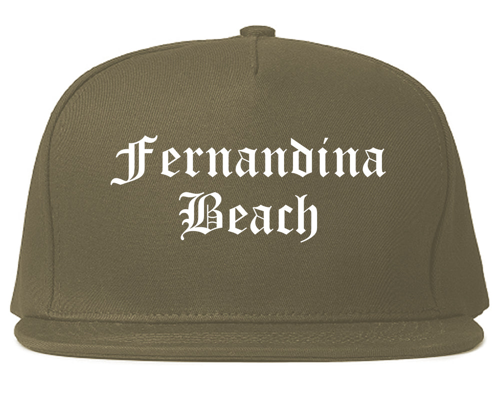 Fernandina Beach Florida FL Old English Mens Snapback Hat Grey