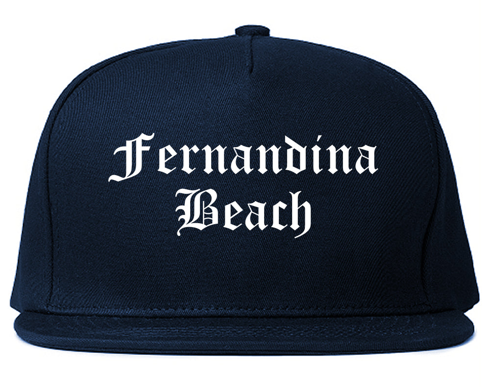 Fernandina Beach Florida FL Old English Mens Snapback Hat Navy Blue