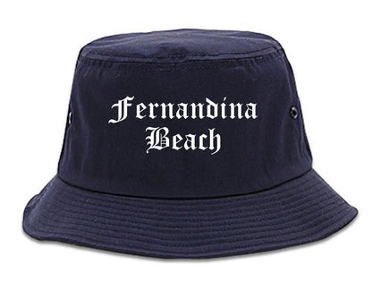 Fernandina Beach Florida FL Old English Mens Bucket Hat Navy Blue