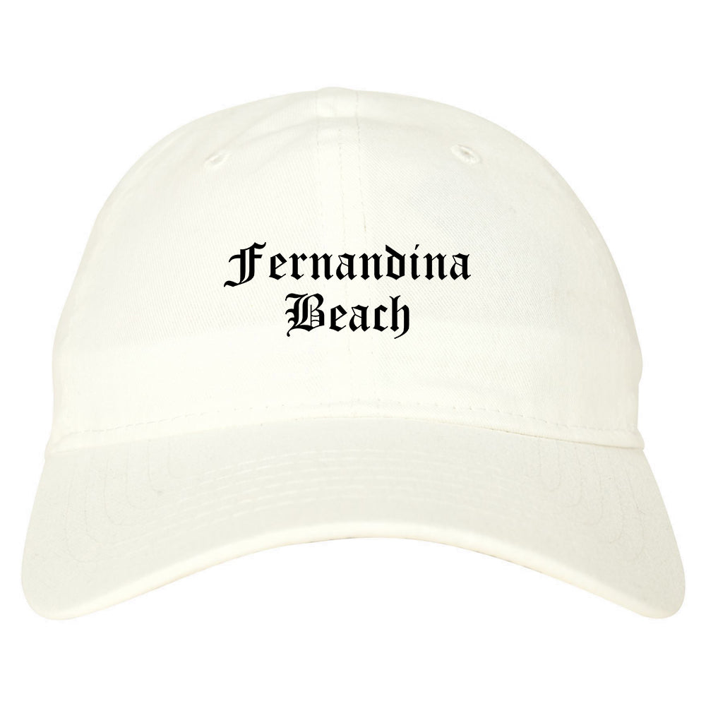 Fernandina Beach Florida FL Old English Mens Dad Hat Baseball Cap White