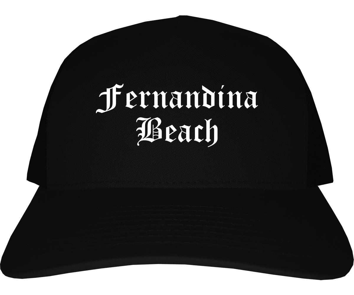 Fernandina Beach Florida FL Old English Mens Trucker Hat Cap Black