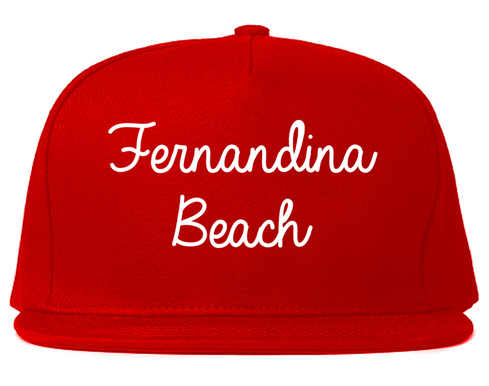 Fernandina Beach Florida FL Script Mens Snapback Hat Red