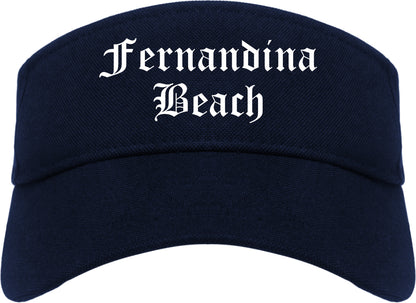Fernandina Beach Florida FL Old English Mens Visor Cap Hat Navy Blue