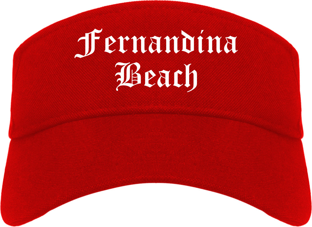 Fernandina Beach Florida FL Old English Mens Visor Cap Hat Red